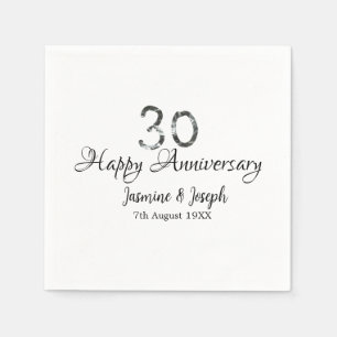 Silver Metallic 30th Happy jubileum toevoegen naam Servet