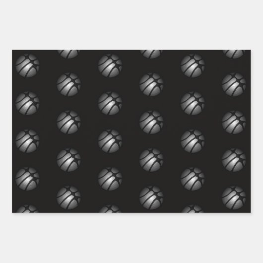 Silver Metallic Basketball Kinder naam Birthday Inpakpapier Vel (Voorkant 2)