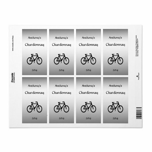 Silver Metallic Bicycle Wine Label (Full Sheet)