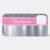Silver Metallic Bling Glam Name Roze Case-Mate iPhone Case (Achterkant (horizontaal))