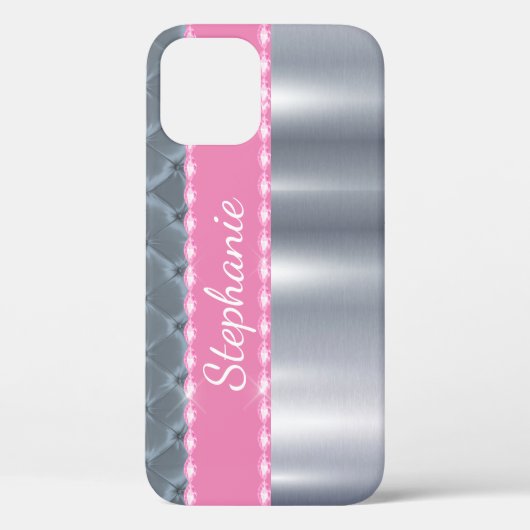 Silver Metallic Bling Glam Name Roze Case-Mate iPhone Case (Achterkant)