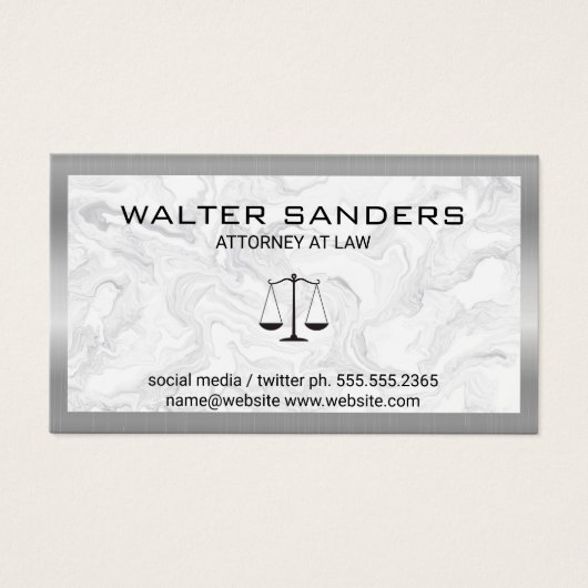 Silver Metallic Border | Achtergrond marmer | Wet Visitekaartje (Voorkant)