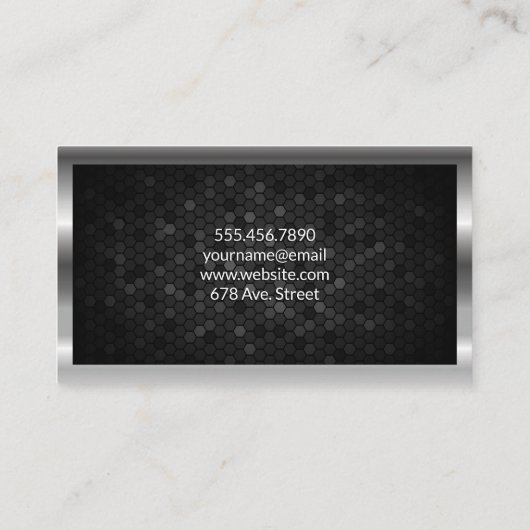 Silver Metallic Border Geometry Pattern Achtergron Visitekaartje (Achterkant)