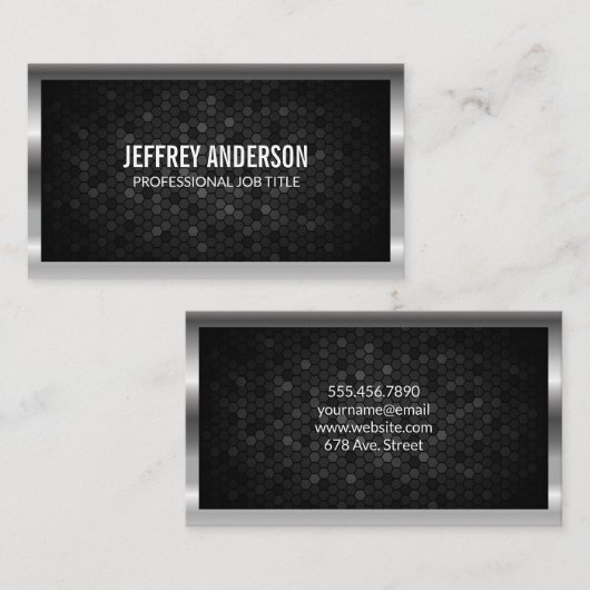 Silver Metallic Border Geometry Pattern Achtergron Visitekaartje (Voorkant / Achterkant)