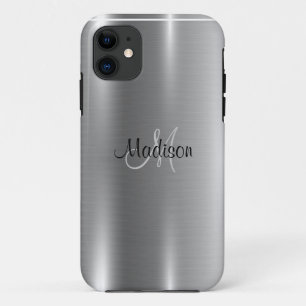 Silver Metallic Chic Elegant Monogram personaliser Case-Mate iPhone Case