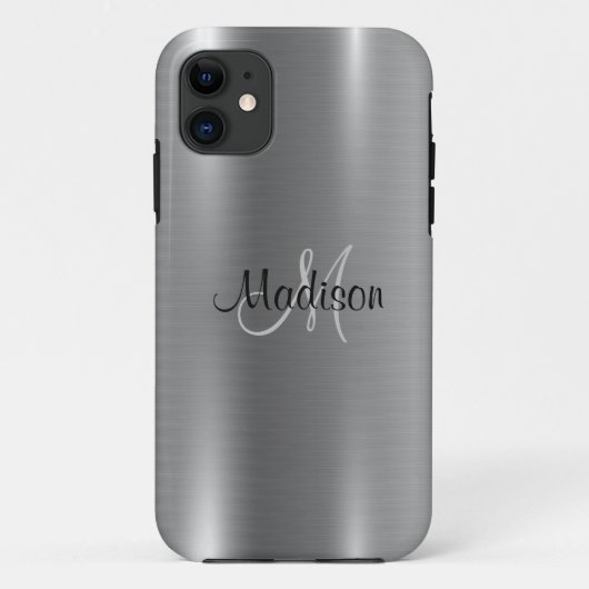 Silver Metallic Chic Elegant Monogram personaliser Case-Mate iPhone Case (Achterkant)