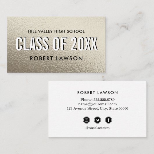 Silver Metallic Class Name Social Icon Visitekaartje (Voorkant / Achterkant)