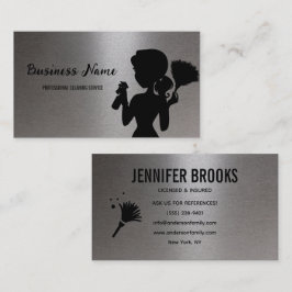 Silver Metallic Cleaning Service Housekeeper Maid Visitekaartje