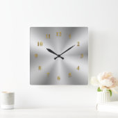 Silver Metallic Clock met Golden Numbers Vierkante Klok (Huis)