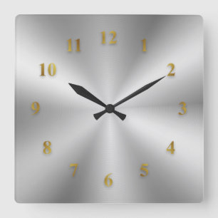 Silver Metallic Clock met Golden Numbers Vierkante Klok