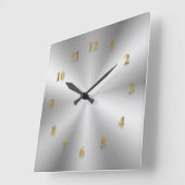 Silver Metallic Clock met Golden Numbers Vierkante Klok (Hoek)