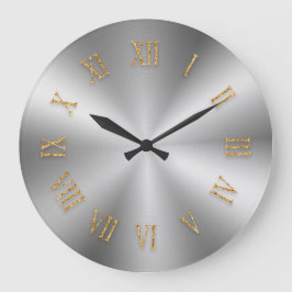 Silver Metallic Clock met Goldfoil Roman Numbers Grote Klok