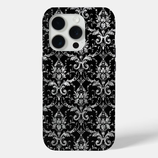 Silver Metallic Damask op Black Case-Mate iPhone Case (Achterkant)