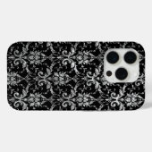 Silver Metallic Damask op Black Case-Mate iPhone Case (Achterkant (horizontaal))