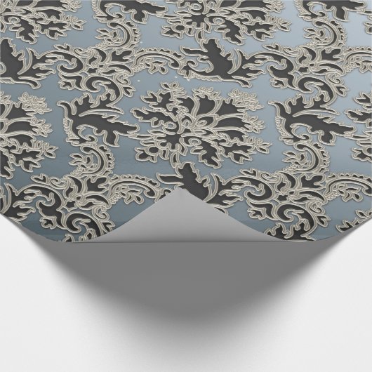 Silver Metallic Damask Pattern Wrapping Paper Cadeaupapier (Hoek)