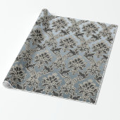 Silver Metallic Damask Pattern Wrapping Paper Cadeaupapier (Uitgerold)