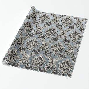 Silver Metallic Damask Pattern Wrapping Paper Cadeaupapier