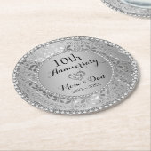 Silver Metallic Damask Ronde Kartonnen Onderzetter (Gebogen)