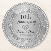 Silver Metallic Damask Ronde Kartonnen Onderzetter (Voorkant)