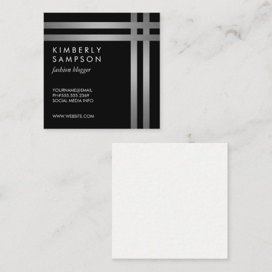 Silver Metallic Double Trim BW Vierkante Visitekaartje (Voorkant / Achterkant)