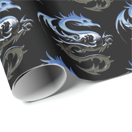 Silver Metallic Dragon Cadeaupapier (Rol Hoek)