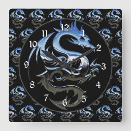 Silver Metallic Dragon Vierkante Klok