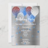 SILVER METALLIC EN BLUE BIRTHDAAG BALLOON SPOT KAART (Voorkant)