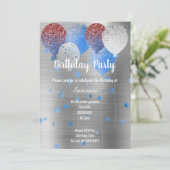 SILVER METALLIC EN BLUE BIRTHDAAG BALLOON SPOT KAART (Staand voorkant)