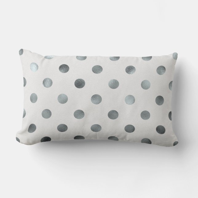 Silver Metallic Faux Foil Large Polka Dot Grey Kussen (Voorkant)