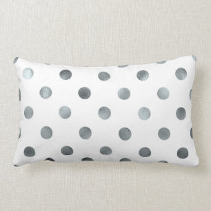 Silver Metallic Faux Foil Polka Dot White Kussen