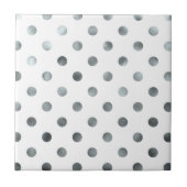 Silver Metallic Faux Foil Polka Dot White Tegeltje (Voorkant)