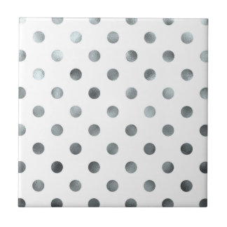 Silver Metallic Faux Foil Polka Dot White Tegeltje