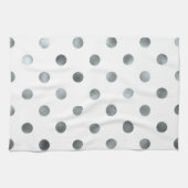 Silver Metallic Faux Foil Polka Dot White Theedoek (Horizontaal)