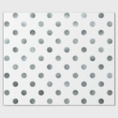 Silver Metallic Faux Foil Small Polka Dot White Cadeaupapier (Vlak)