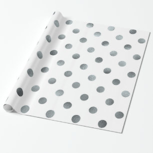 Silver Metallic Faux Foil Small Polka Dot White Cadeaupapier