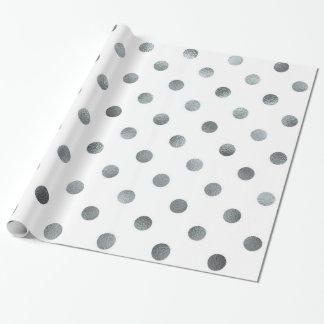 Silver Metallic Faux Foil Small Polka Dot White Cadeaupapier