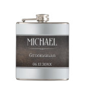 Silver Metallic Faux Leather Groomsman Heupfles (Voorkant)