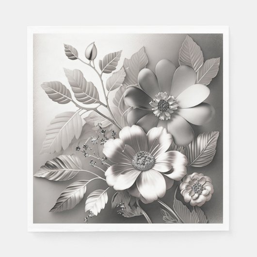 Silver Metallic Flower Paper Napkins Servet (Voorkant)