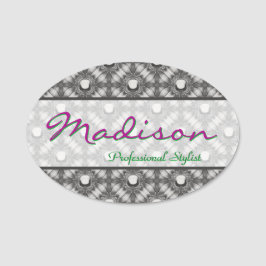 Silver Metallic Flowers en Gemstenen Name Tag