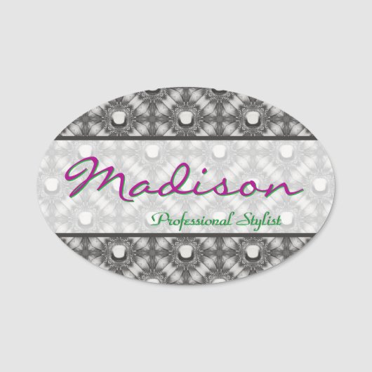 Silver Metallic Flowers en Gemstenen Name Tag (Voorkant)