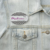 Silver Metallic Flowers en Gemstenen Name Tag (In situ)