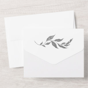 Silver Metallic Foliage Simple Wedding All in One All In One Uitnodiging