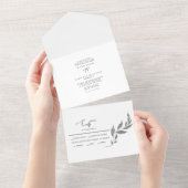 Silver Metallic Foliage Simple Wedding All in One Uitnodiging (Afscheurbaar)