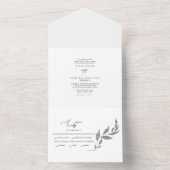 Silver Metallic Foliage Simple Wedding All in One Uitnodiging (Binnen)