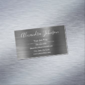 Silver Metallic Folie Modern en Elegant Magnetisch Visitekaartje (Voorbeeld)