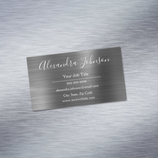 Silver Metallic Folie Modern en Elegant Magnetisch Visitekaartje (Voorbeeld)