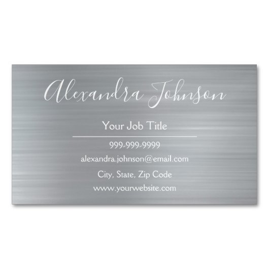 Silver Metallic Folie Moderne Professional Magnetisch Visitekaartje (Voorkant)
