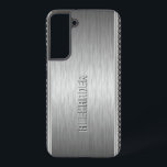 Silver Metallic geborsteld aluminium geometrische  Samsung Galaxy Hoesje<br><div class="desc">Silver grijze metalen achtergrond,  eenvoudig geborsteld aluminium met zilvergrijze geometrische strepen patroonaccenten: aangepast en optioneel monogram.</div>