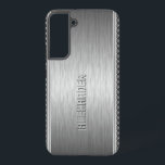Silver Metallic geborsteld aluminium geometrische  Samsung Galaxy Hoesje<br><div class="desc">Silver grijze metalen achtergrond,  eenvoudig geborsteld aluminium met zilvergrijze geometrische strepen patroonaccenten: aangepast en optioneel monogram.</div>