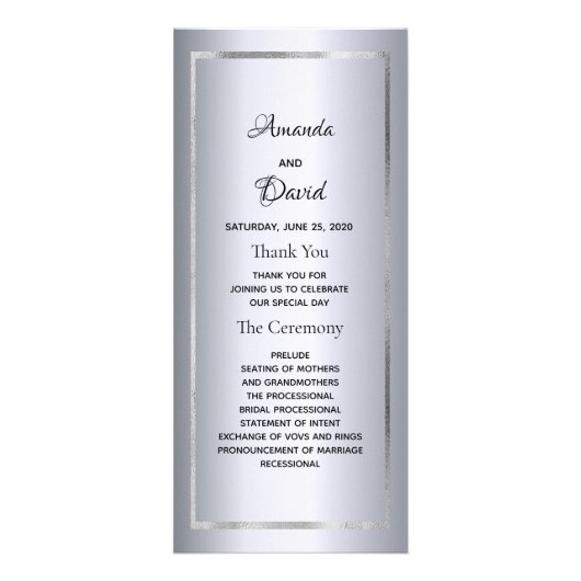 Silver metallic glam elegant trouwprogramma reclamekaart (Voorkant)